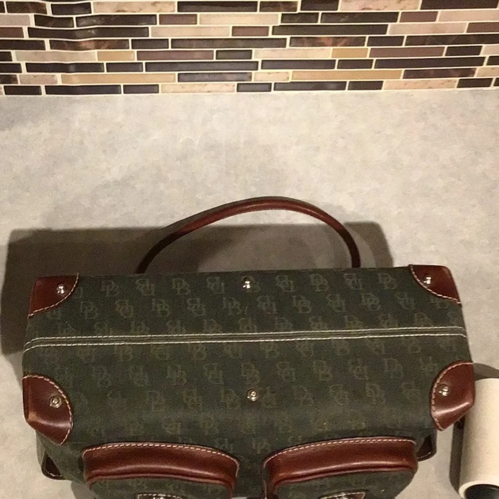 Dooney & Bourke Double Pocket Tote Green Signature Print Anniversary